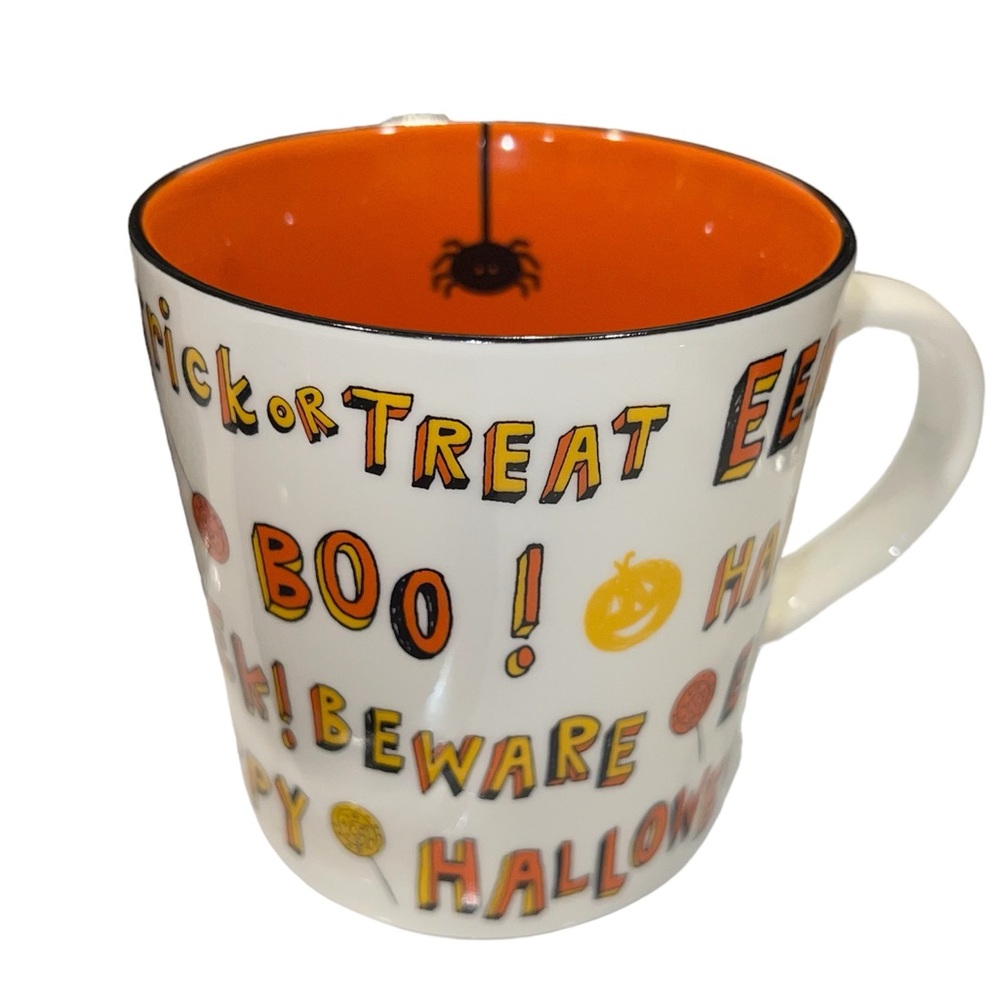 2007 Starbucks Halloween Trick or Treat, Eek, Boo 16 oz Orange White Coffee Mug